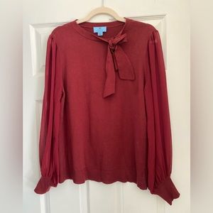 CECE, Women's Bow Neck Mixed-Media Long Sleeve Sweater, new, large. Fall Jewel